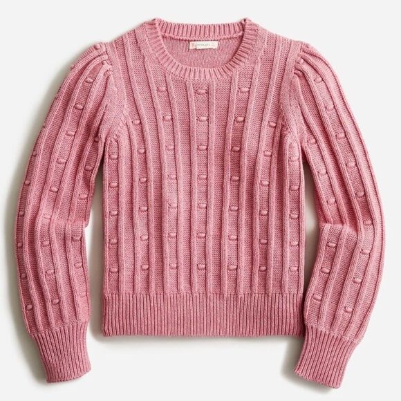J. Crew Dusty Pink Red Bauble Cable Knit Popover Crewneck Sweater 100% Cotton XL - Picture 1 of 5